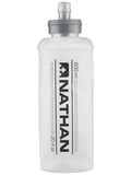White Nathan water bottle with a silver cap on a white background
