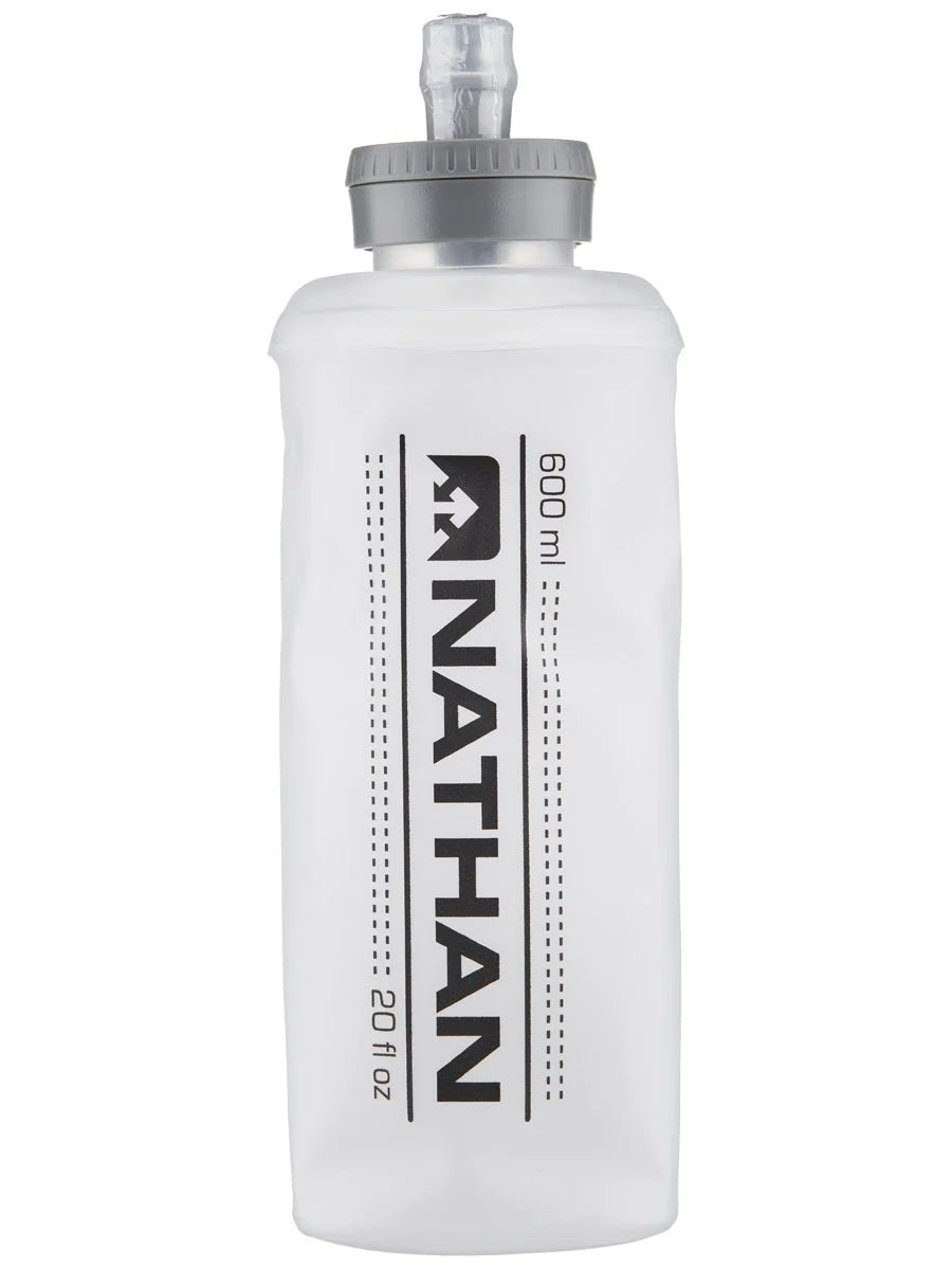 White Nathan water bottle with a silver cap on a white background